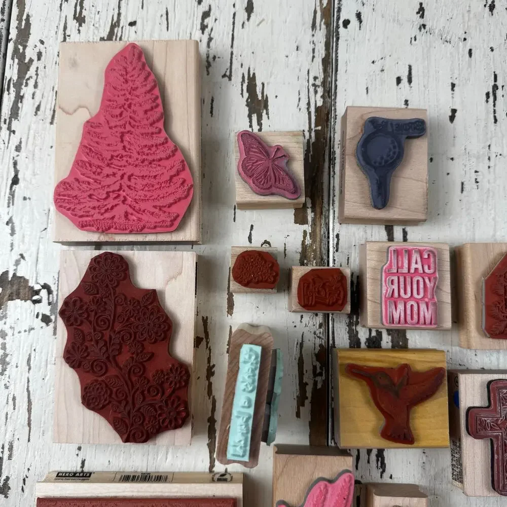 Wooden Rubber Stamp Lot Variety Bundle Scrapbooking Card Making Lot of 15 +